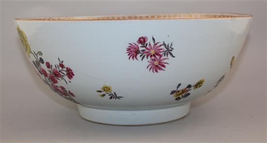 A Chinese export famille rose punch bowl, Qianlong period, 30.8cm, cracks